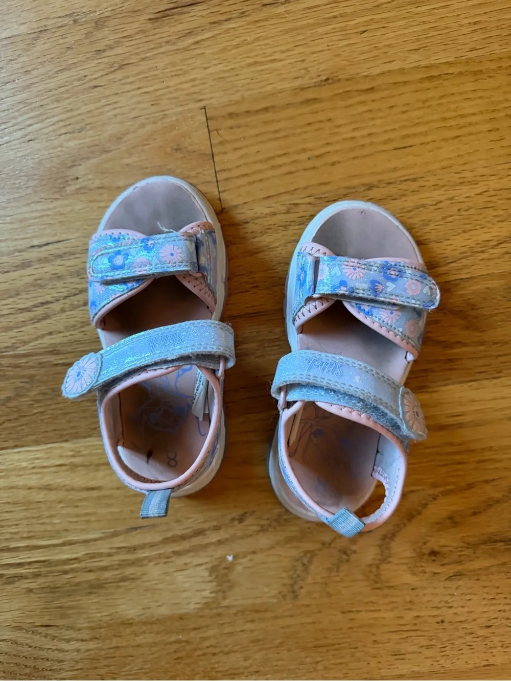 Toddler Floral Pink & Light Blue Velcro Sandals, Stich design, lights up!